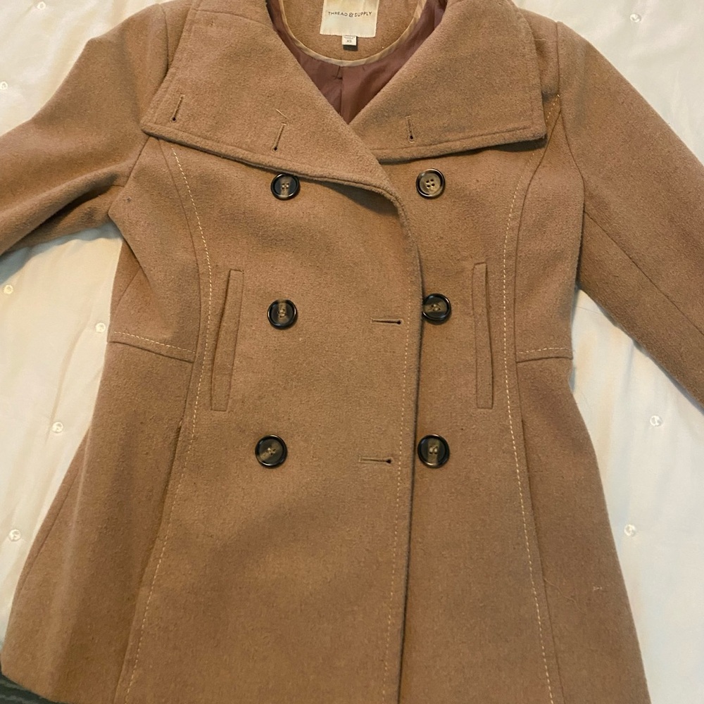 Thread & Supply Women's Double-Breasted Brown Pea Coat